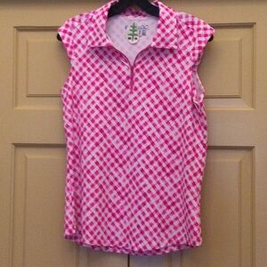 IBKUL Gingham checked sleeveless polo.
